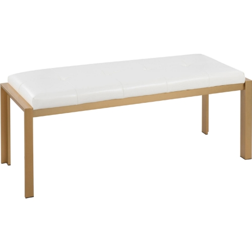 Fuji Bench in White Leatherette & Gold Metal